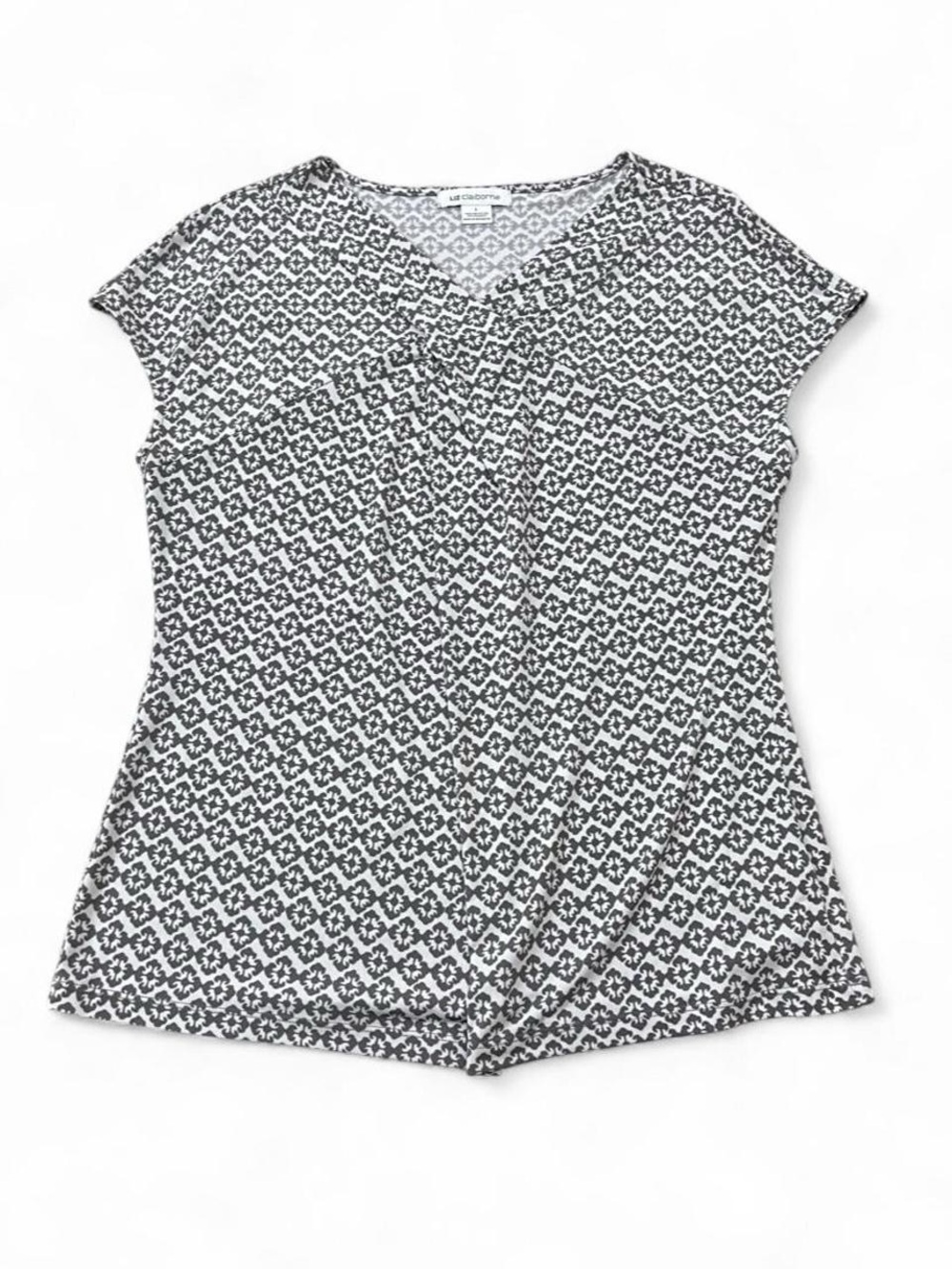 Liz Claiborne Black & White Geometric Cap-Sleeve Tee